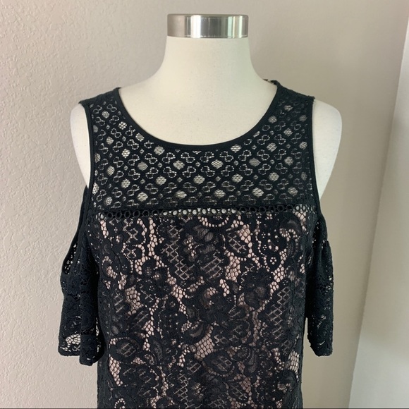LOFT Lace Cold Shoulder Crew Neckline Dress Size 4 - Picture 8 of 14